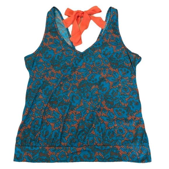 Lily Star beautiful vibrant teal & orange wrap back tank top w/ orange ties - Picture 1 of 13